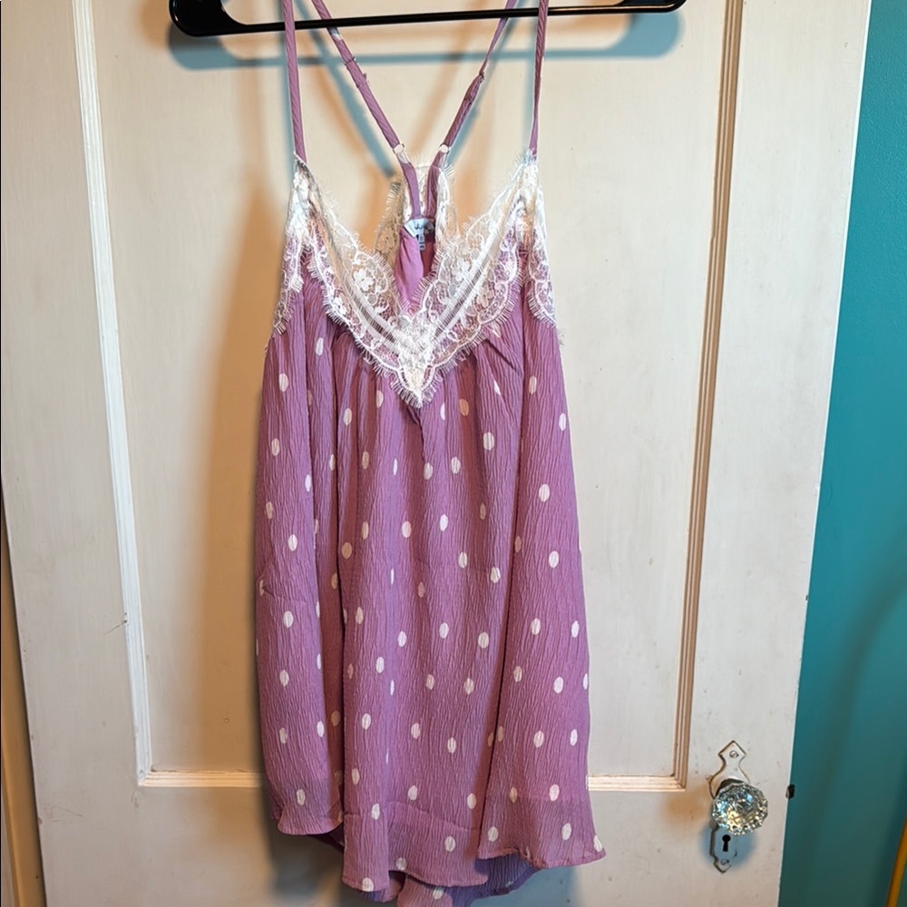 white birch Mauve Polka Dot Lace-Trim Chemise